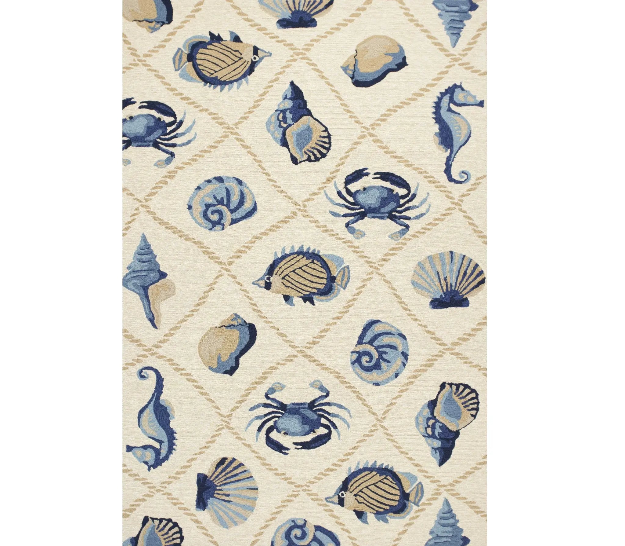 2' X 3' Sand Beige And Blue Fish Hand Tufted Area Rug Homeroots Home Decor