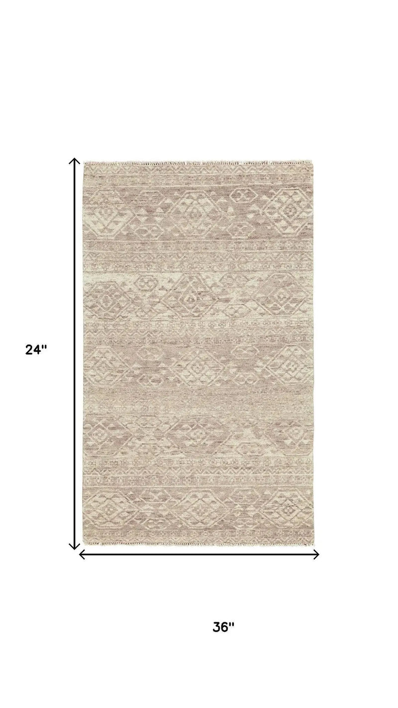 2' X 3' Tan Brown And Taupe Wool Southwestern Hand Knotted Area Rug Homeroots Home Decor