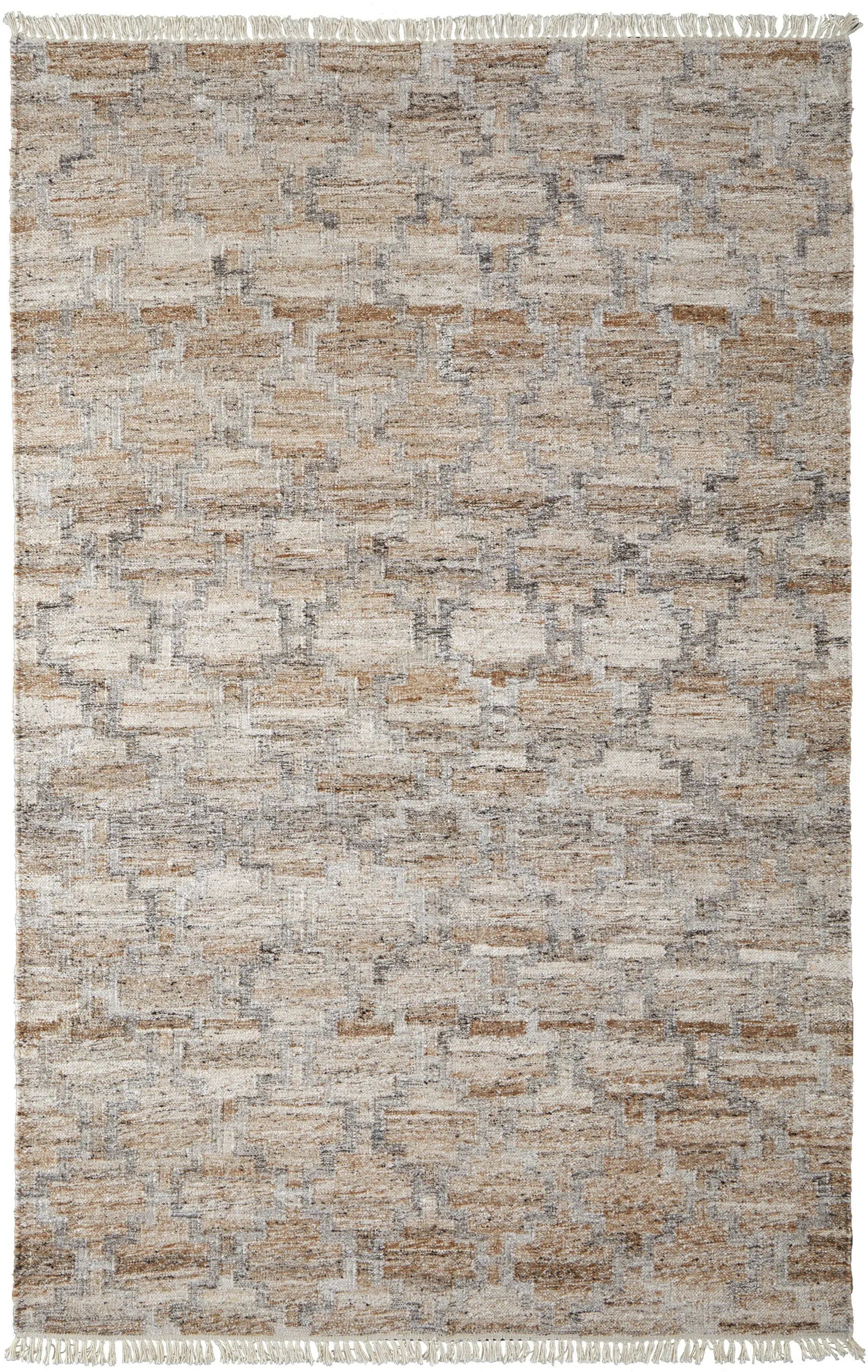 2' X 3' Tan Gray And Ivory Geometric Hand Woven Stain Resistant Area Rug With Fringe Homeroots Outdoor