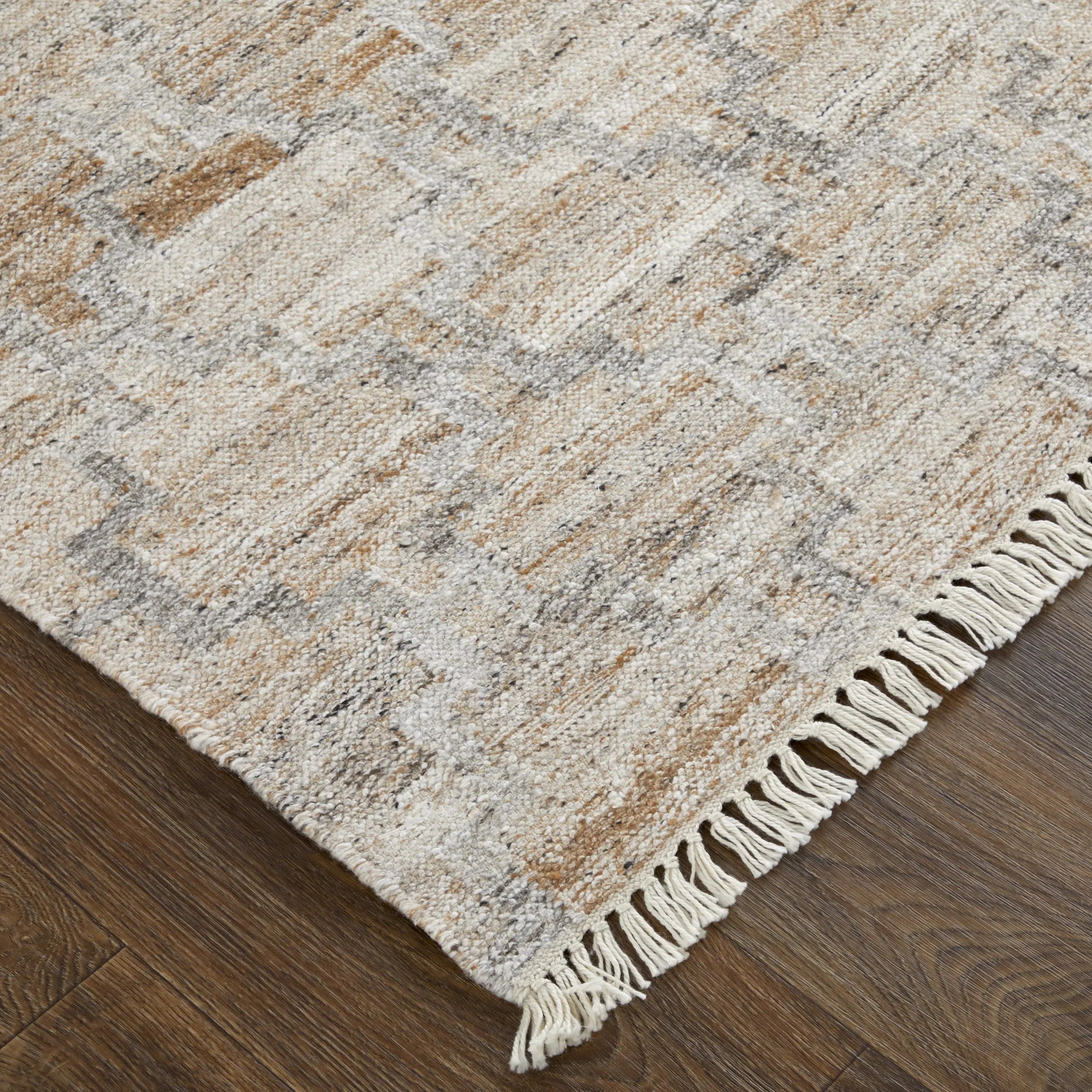 2' X 3' Tan Gray And Ivory Geometric Hand Woven Stain Resistant Area Rug With Fringe Homeroots Outdoor