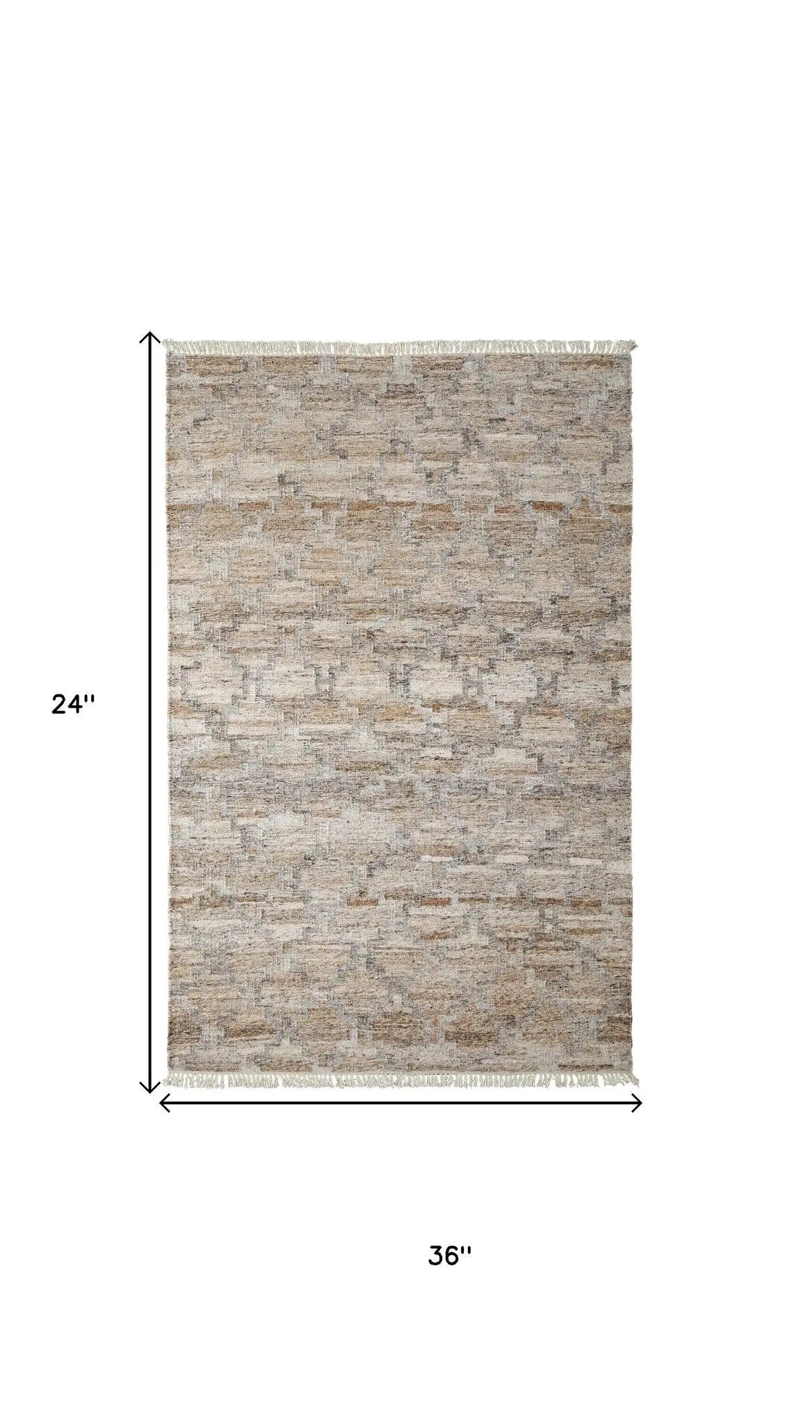 2' X 3' Tan Gray And Ivory Geometric Hand Woven Stain Resistant Area Rug With Fringe Homeroots Outdoor