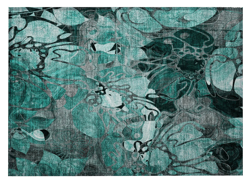 2' X 3' Teal Black and Gray Abstract Washable Indoor Outdoor Area Rug Homeroots Outdoor