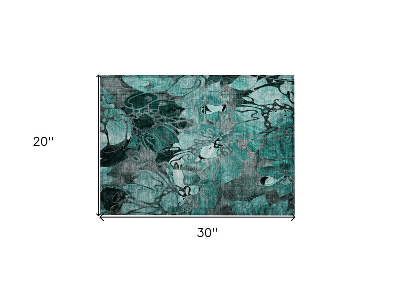 2' X 3' Teal Black and Gray Abstract Washable Indoor Outdoor Area Rug Homeroots Outdoor