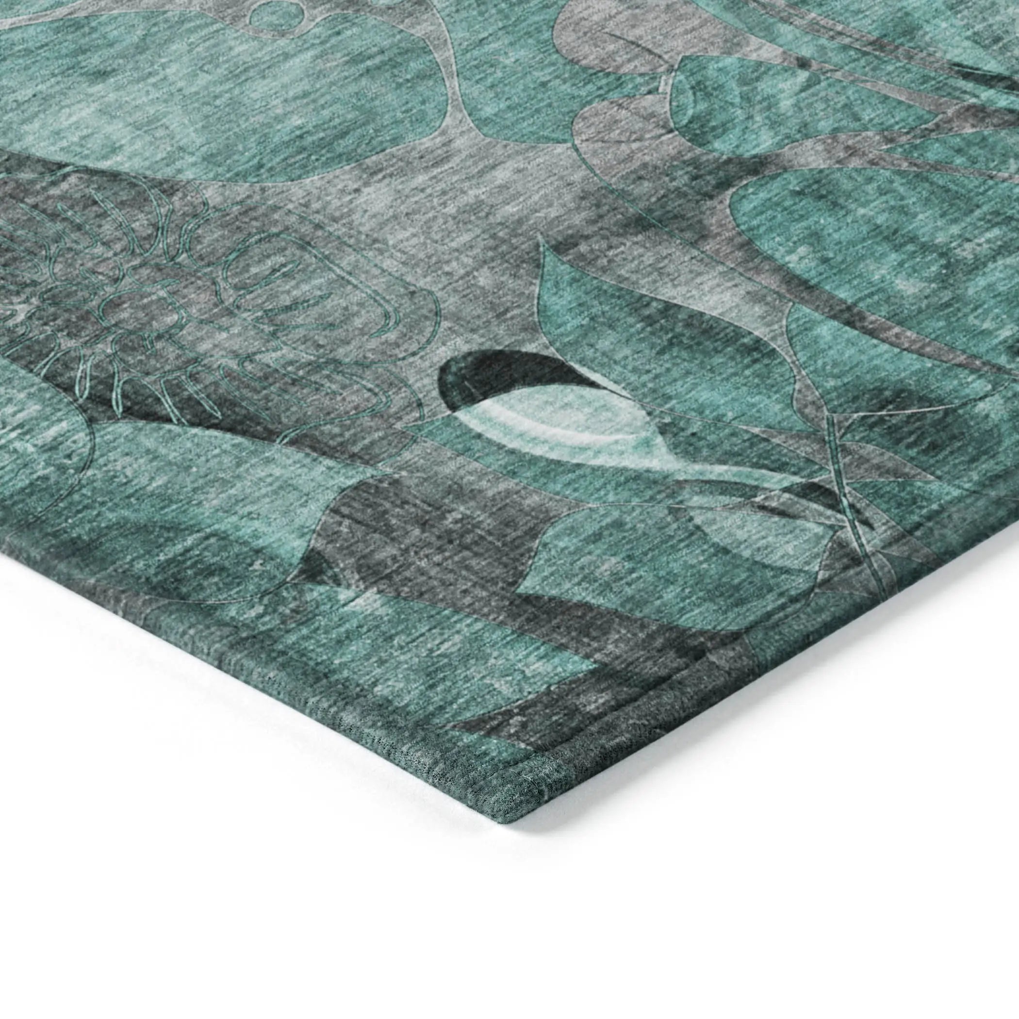 2' X 3' Teal Black and Gray Abstract Washable Indoor Outdoor Area Rug Homeroots Outdoor