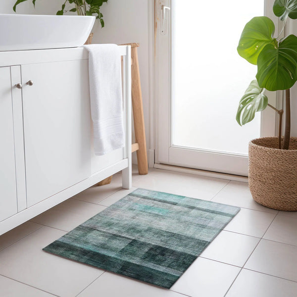 2' X 3' Teal Ombre Washable Non Skid Indoor Outdoor Area Rug - GreatEagleInc