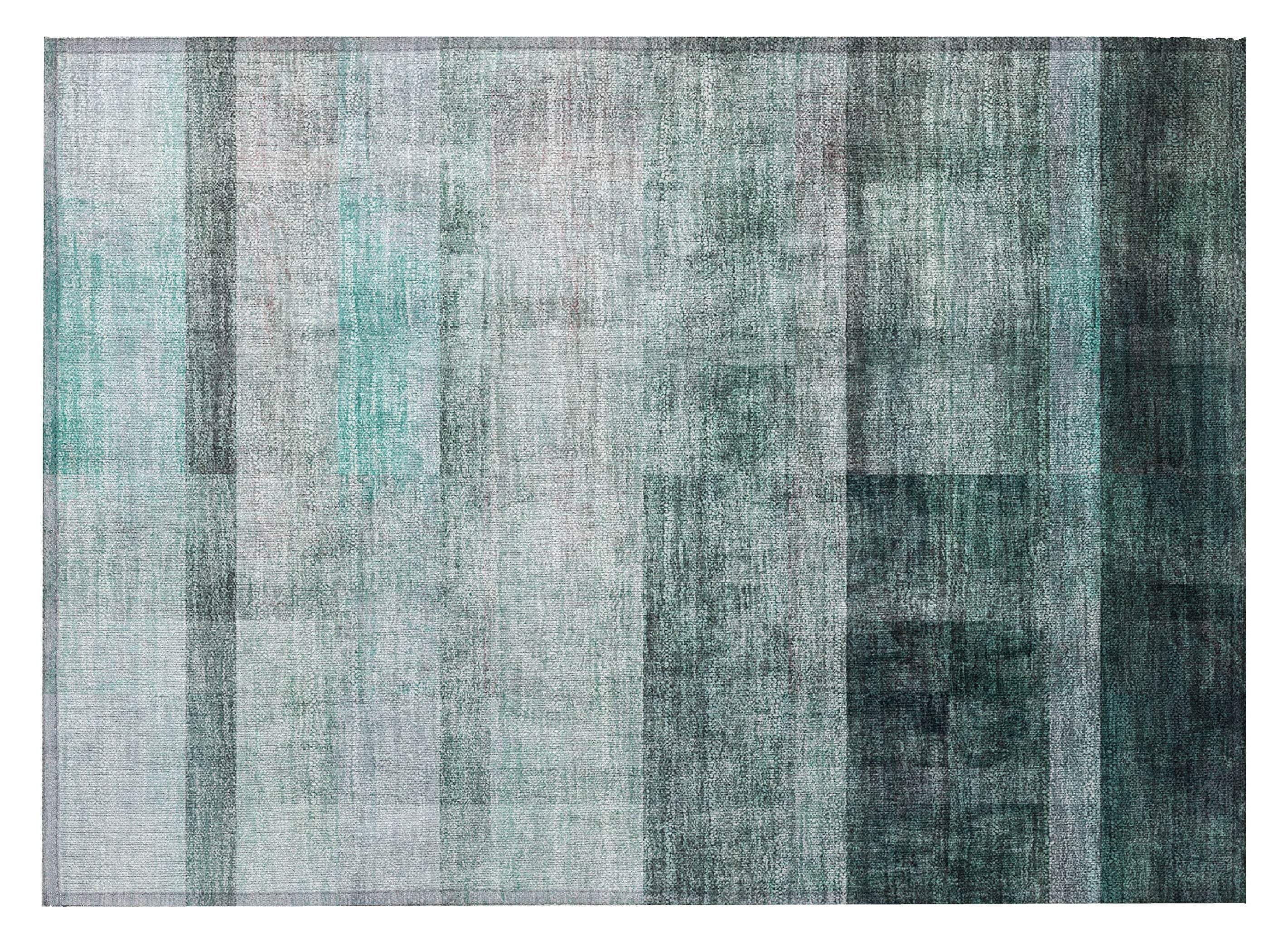 2' X 3' Teal Ombre Washable Non Skid Indoor Outdoor Area Rug - GreatEagleInc
