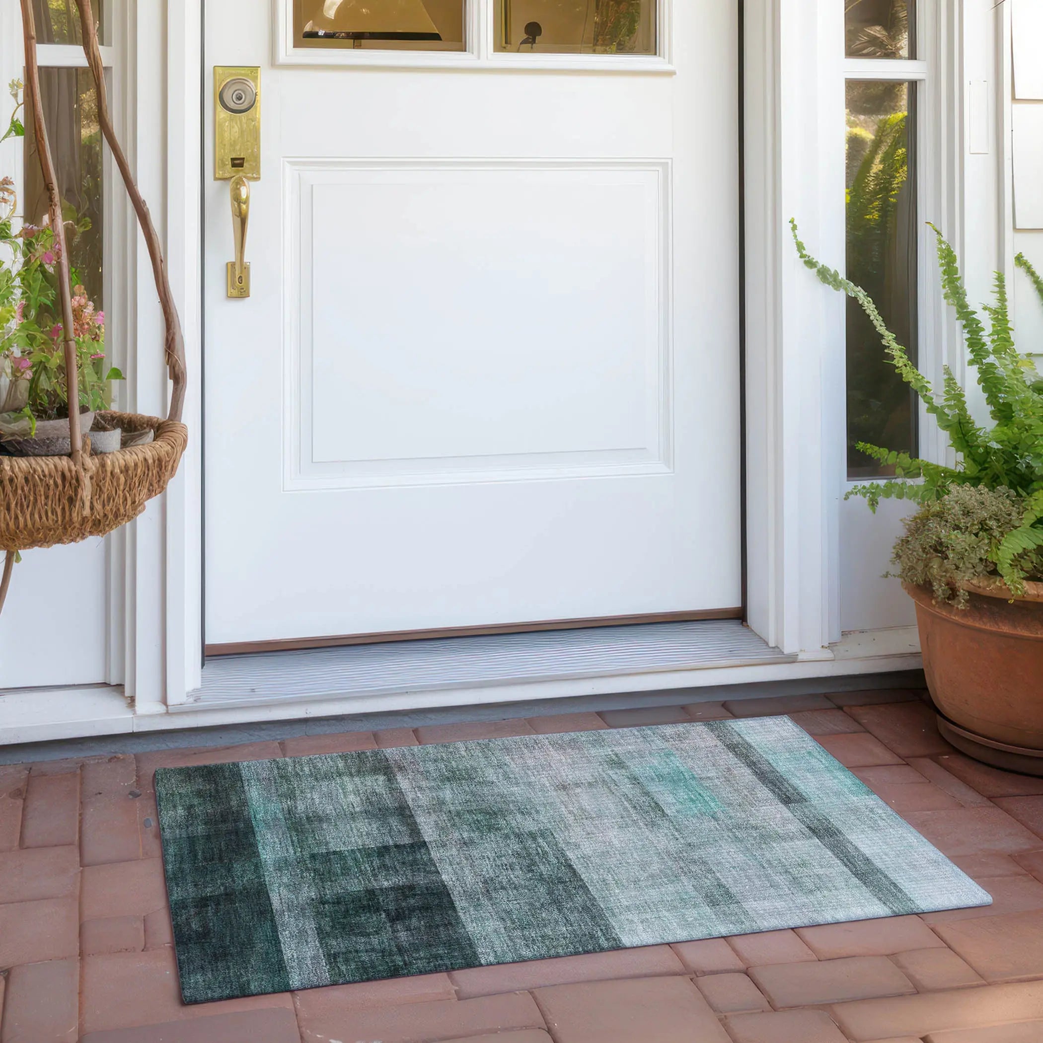 2' X 3' Teal Ombre Washable Non Skid Indoor Outdoor Area Rug - GreatEagleInc