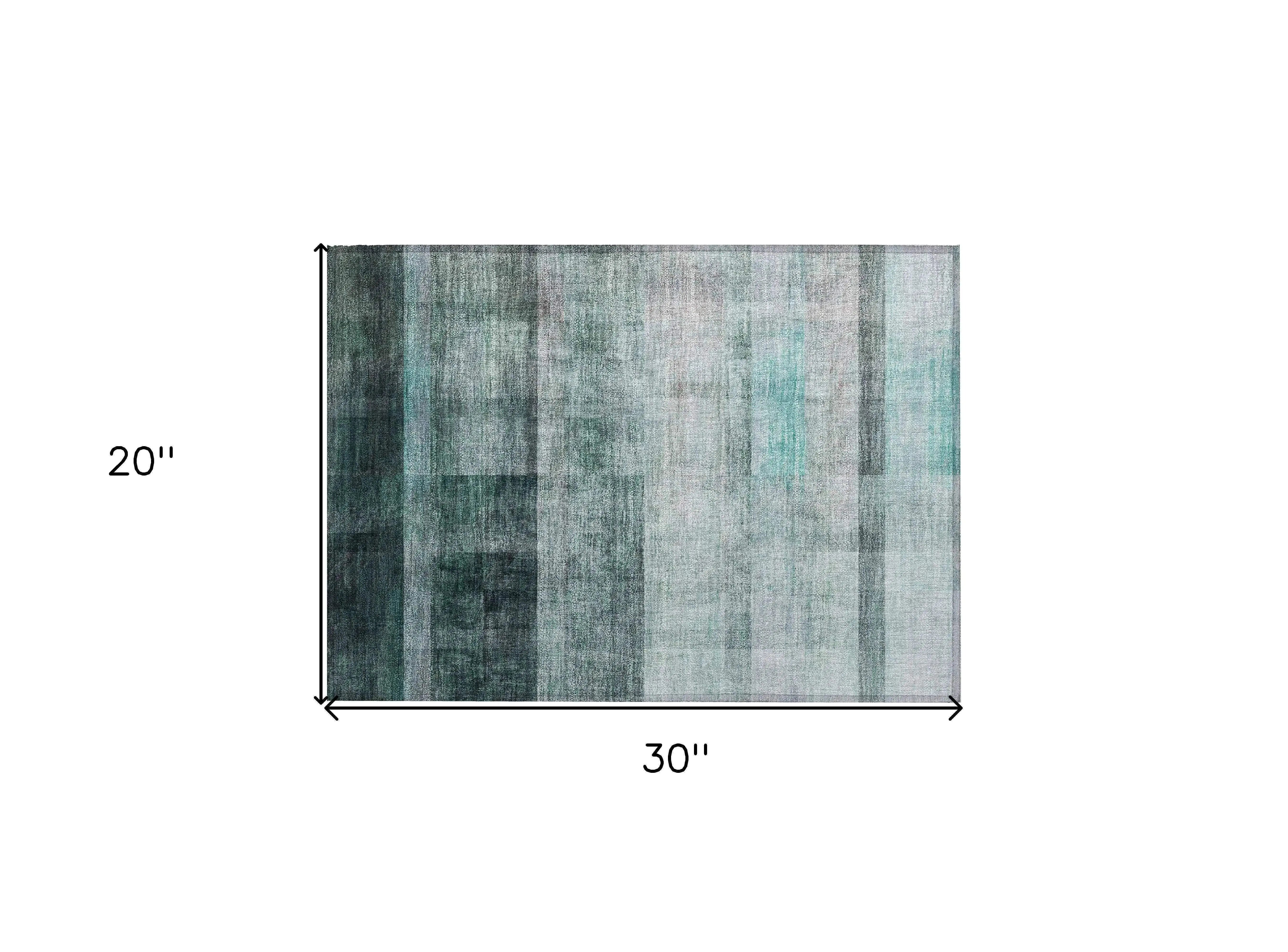 2' X 3' Teal Ombre Washable Non Skid Indoor Outdoor Area Rug - GreatEagleInc