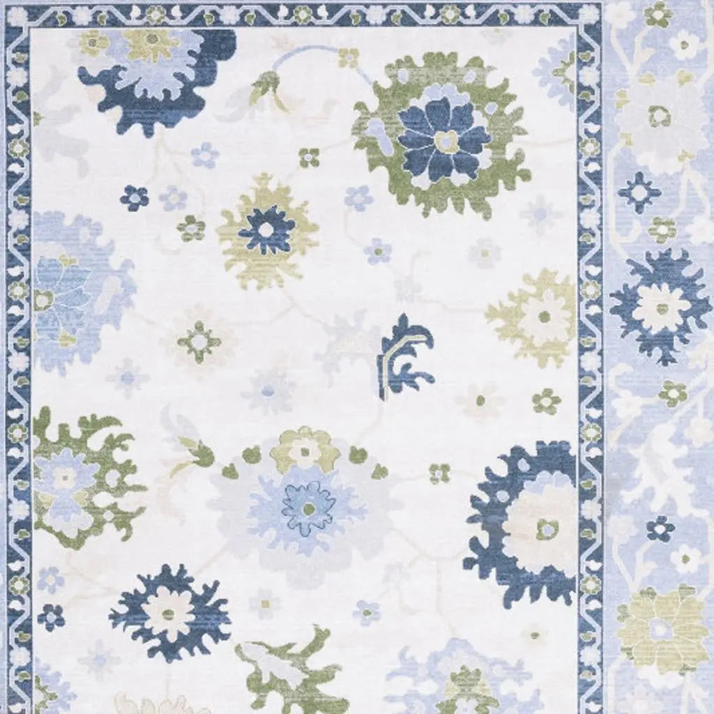 2' X 3' White And Blue Oriental Washable Area Rug Homeroots Home Decor