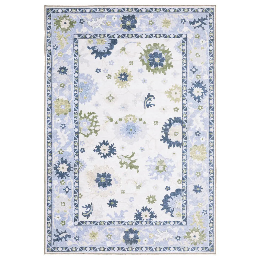 2' X 3' White And Blue Oriental Washable Area Rug Homeroots Home Decor
