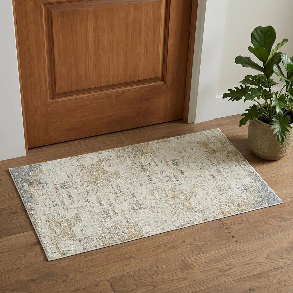 2' X 4' Beige And Blue Abstract Area Rug Homeroots Home Decor