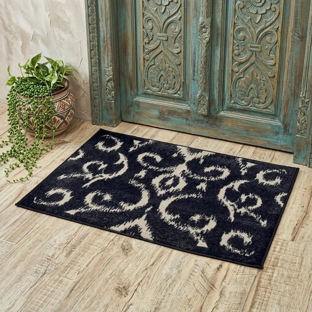 2' X 4' Black And Ivory Damask Area Rug Homeroots Home Decor