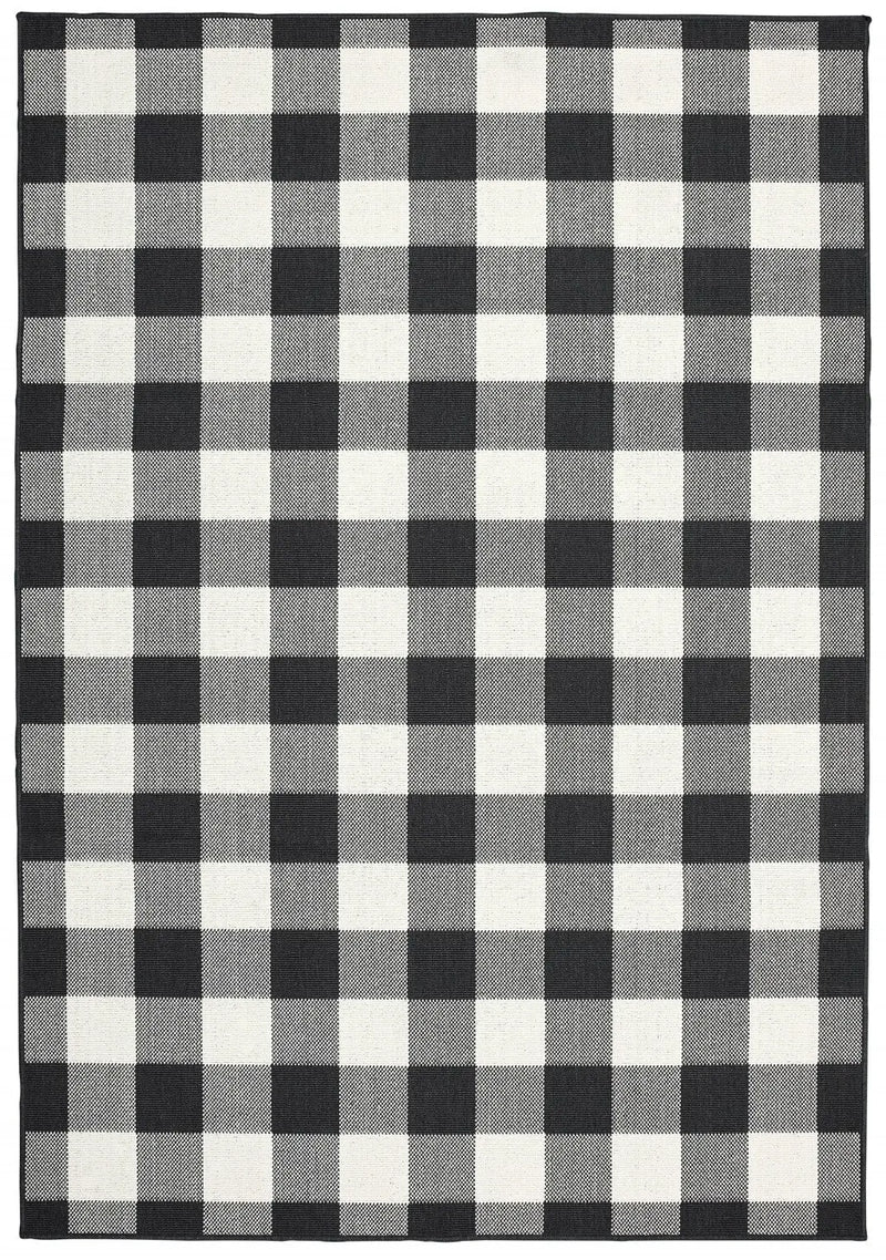 2' X 4' Black And Ivory Indoor Outdoor Area Rug Homeroots Outdoor