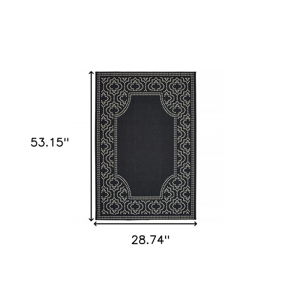 2' X 4' Black and Ivory Stain Resistant Indoor Outdoor Area Rug Homeroots Outdoor
