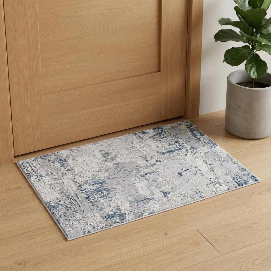 2' X 4' Blue And Cream Abstract Area Rug Homeroots Home Decor