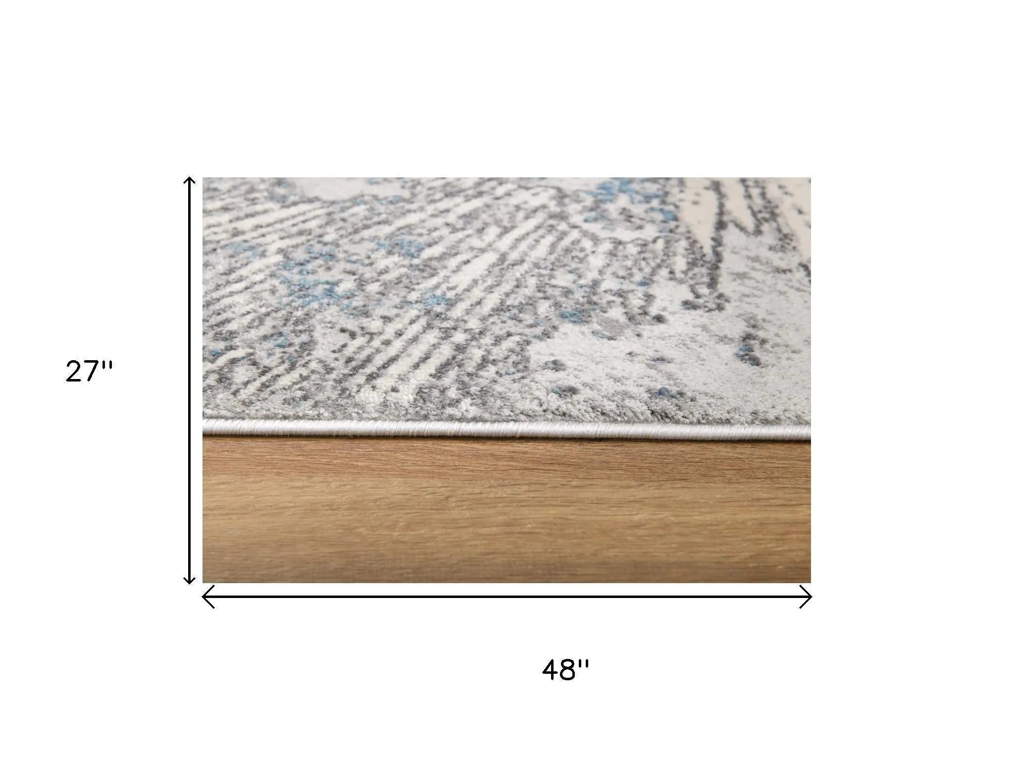 2' X 4' Blue And Gray Abstract Area Rug Homeroots Home Decor