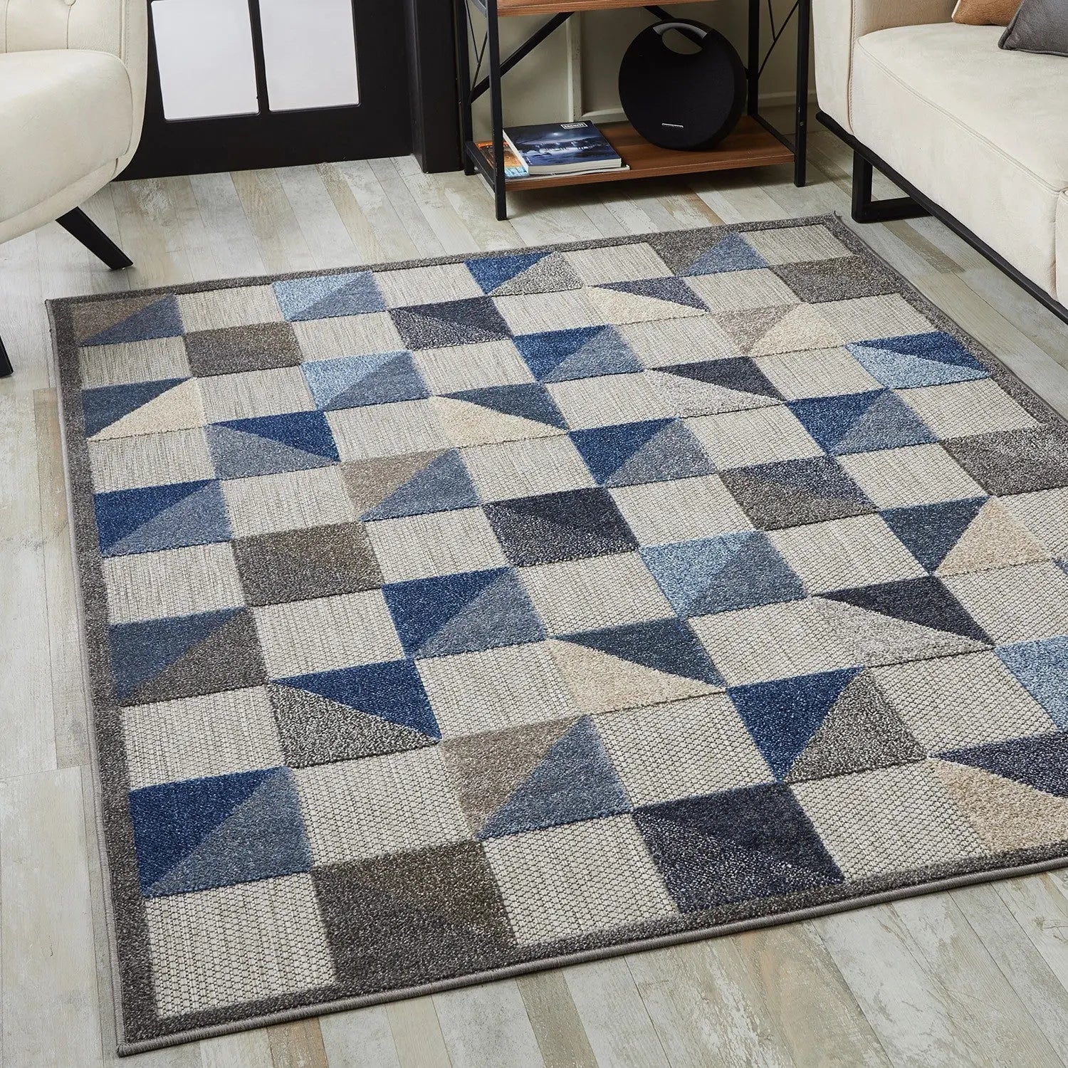 2' X 4' Blue And Gray Geometric Stain Resistant Indoor Outdoor Area Rug Homeroots Outdoor