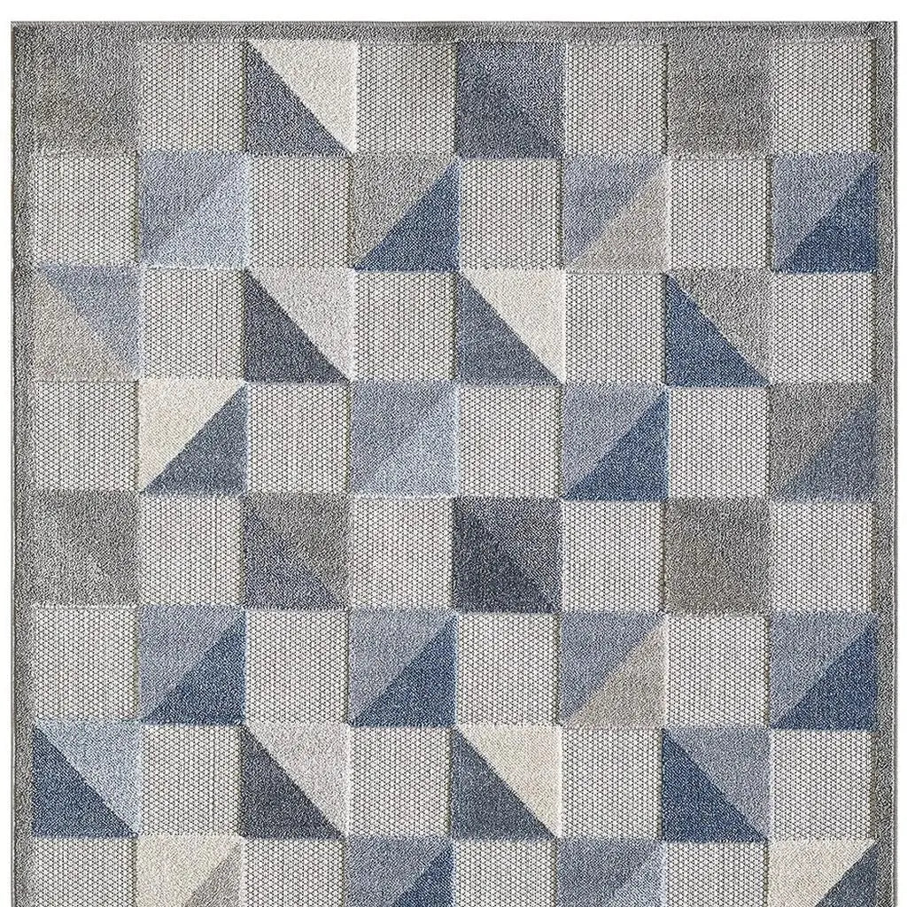2' X 4' Blue And Gray Geometric Stain Resistant Indoor Outdoor Area Rug Homeroots Outdoor