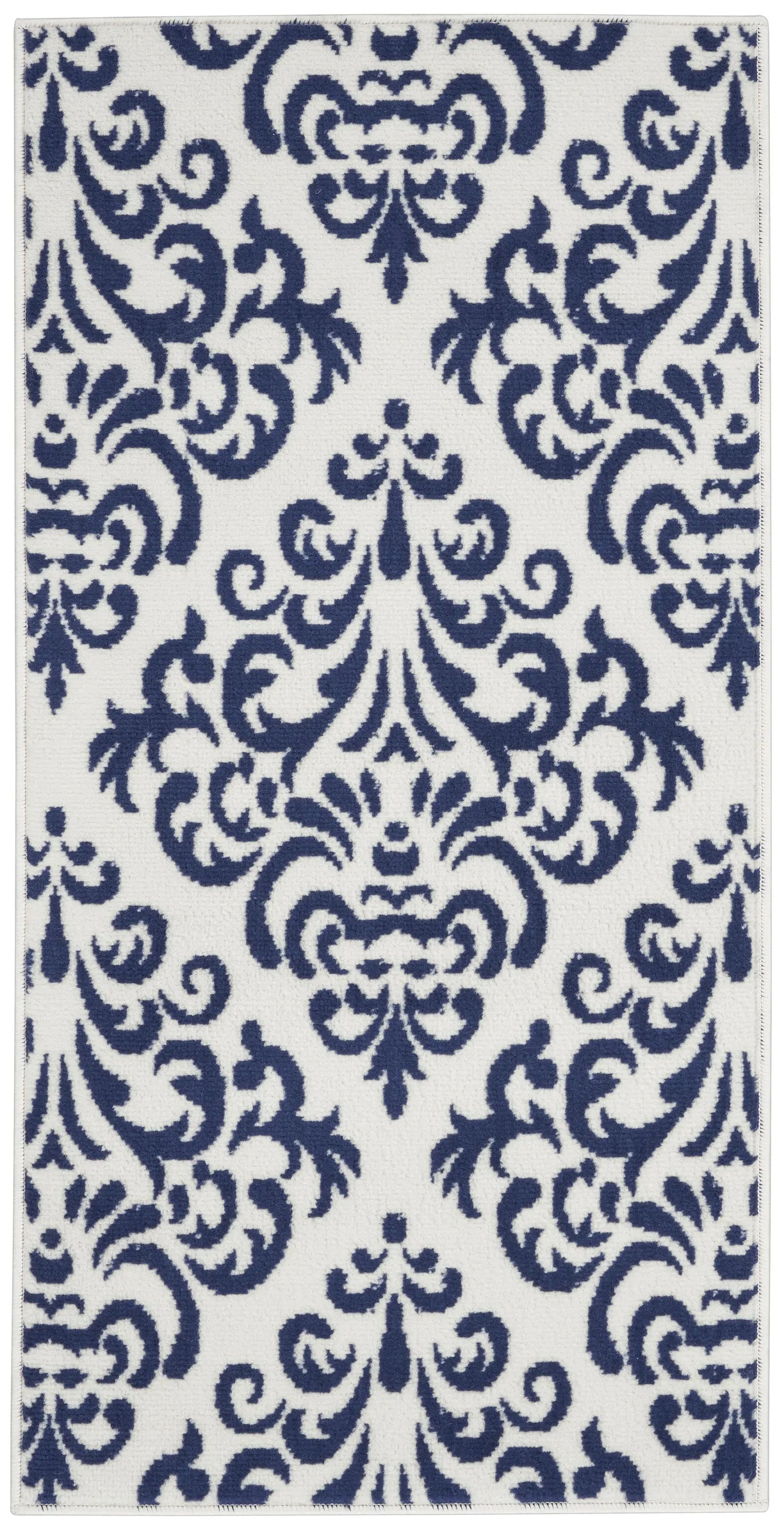 2' X 4' Blue And White Damask Area Rug Homeroots Home Decor