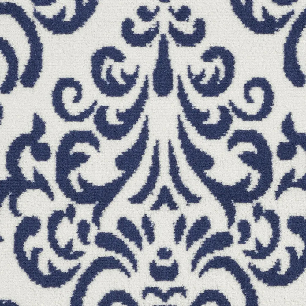 2' X 4' Blue And White Damask Area Rug Homeroots Home Decor