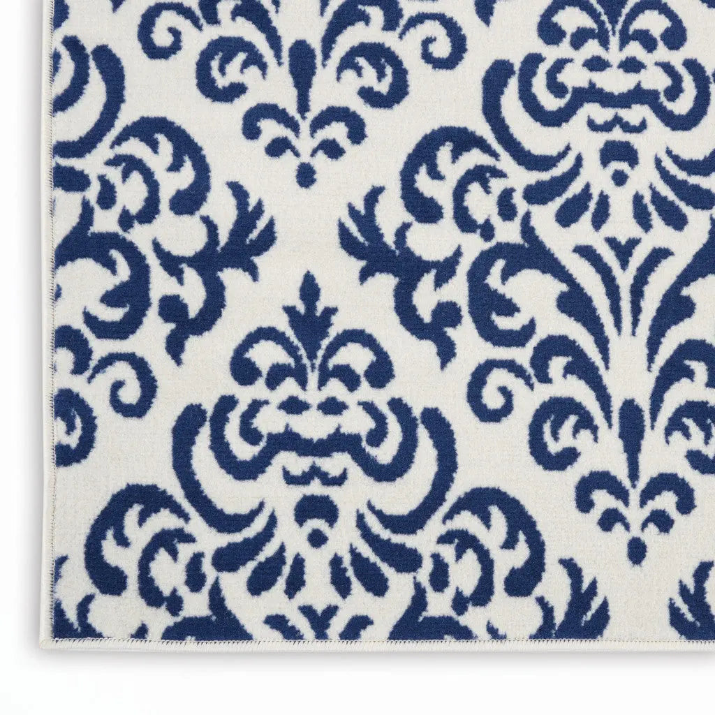 2' X 4' Blue And White Damask Area Rug Homeroots Home Decor