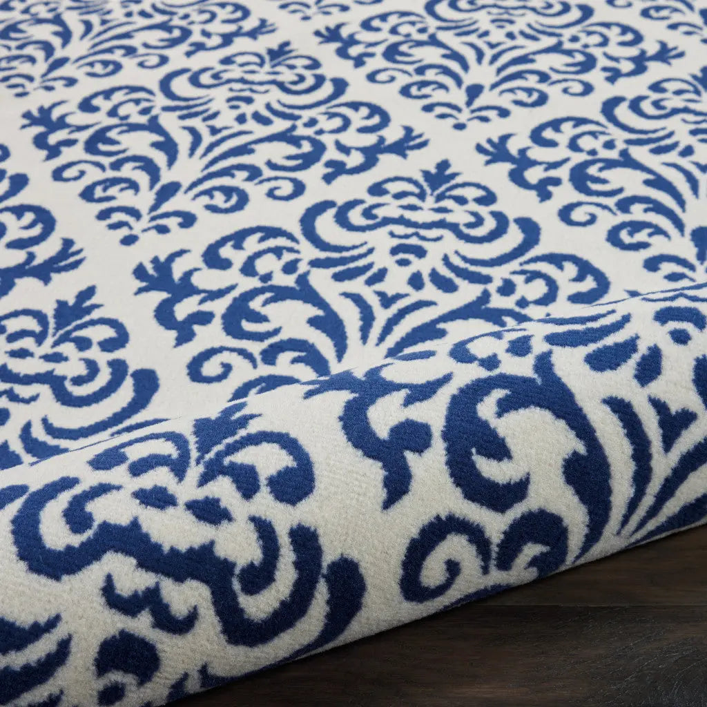 2' X 4' Blue And White Damask Area Rug Homeroots Home Decor