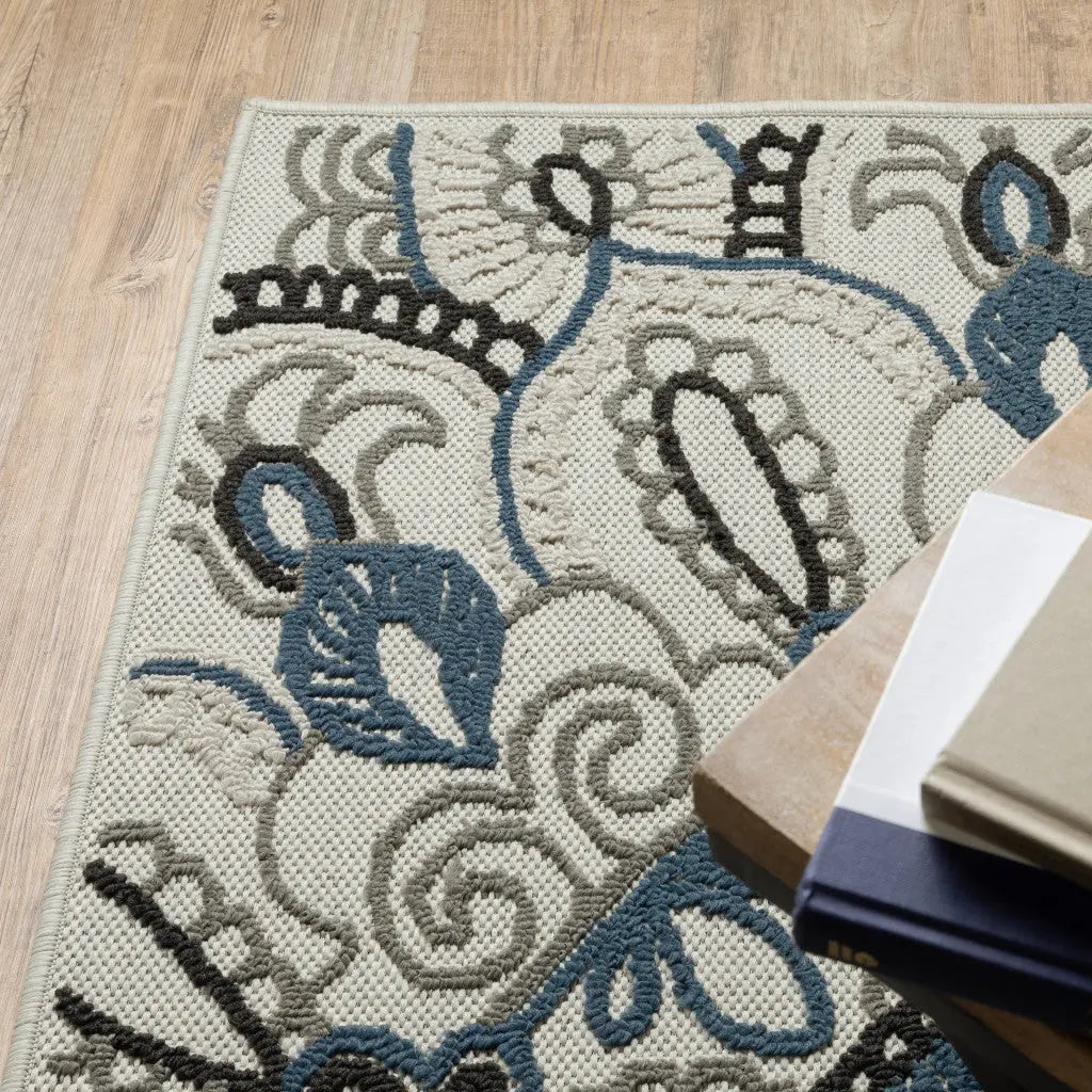 2' X 4' Blue and Beige Geometric Stain Resistant Indoor Outdoor Area Rug Homeroots Outdoor