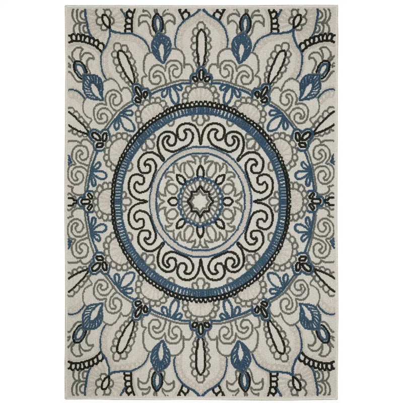 2' X 4' Blue and Beige Geometric Stain Resistant Indoor Outdoor Area Rug Homeroots Outdoor