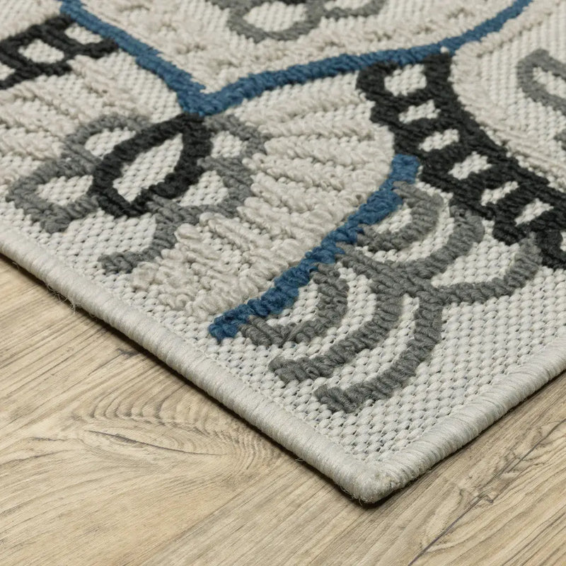 2' X 4' Blue and Beige Geometric Stain Resistant Indoor Outdoor Area Rug Homeroots Outdoor