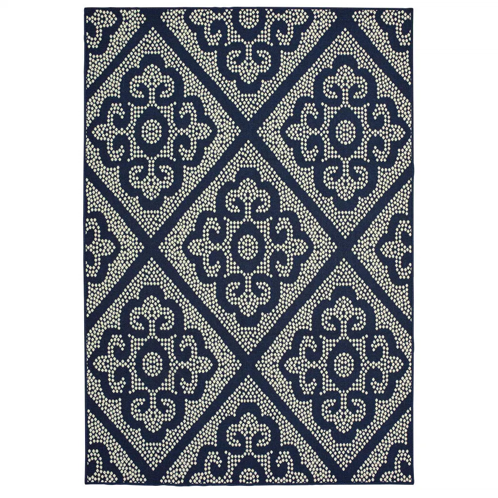 2' X 4' Blue and Ivory Geometric Stain Resistant Indoor Outdoor Area Rug Homeroots Outdoor