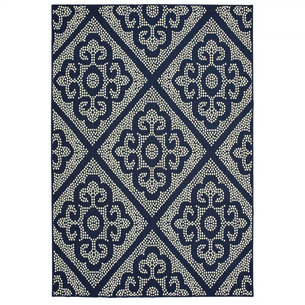 2' X 4' Blue and Ivory Geometric Stain Resistant Indoor Outdoor Area Rug Homeroots Outdoor