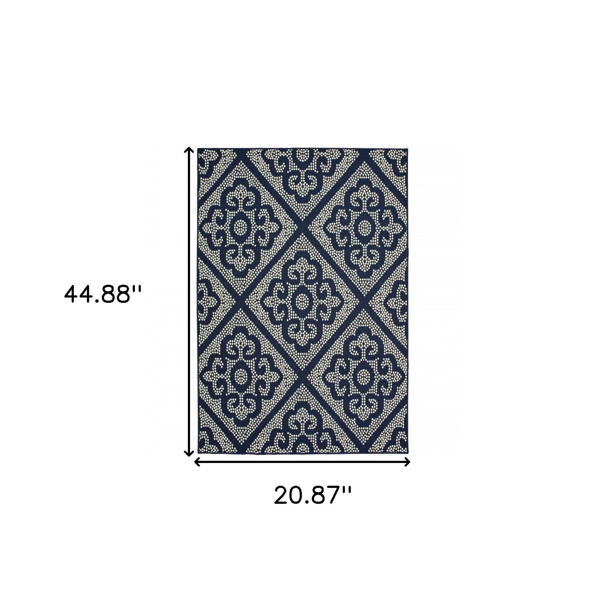 2' X 4' Blue and Ivory Geometric Stain Resistant Indoor Outdoor Area Rug Homeroots Outdoor