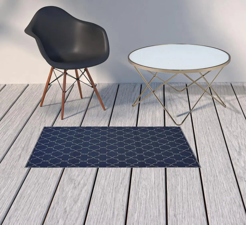 2' X 4' Blue and Ivory Geometric Stain Resistant Indoor Outdoor Area Rug Homeroots Outdoor