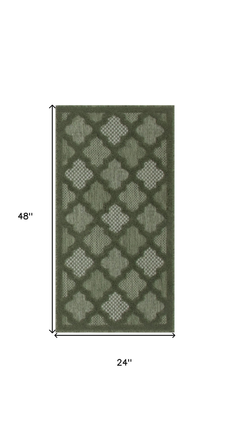 2' X 4' Dark Green And Light Green Geometric Indoor Outdoor Area Rug Homeroots Outdoor
