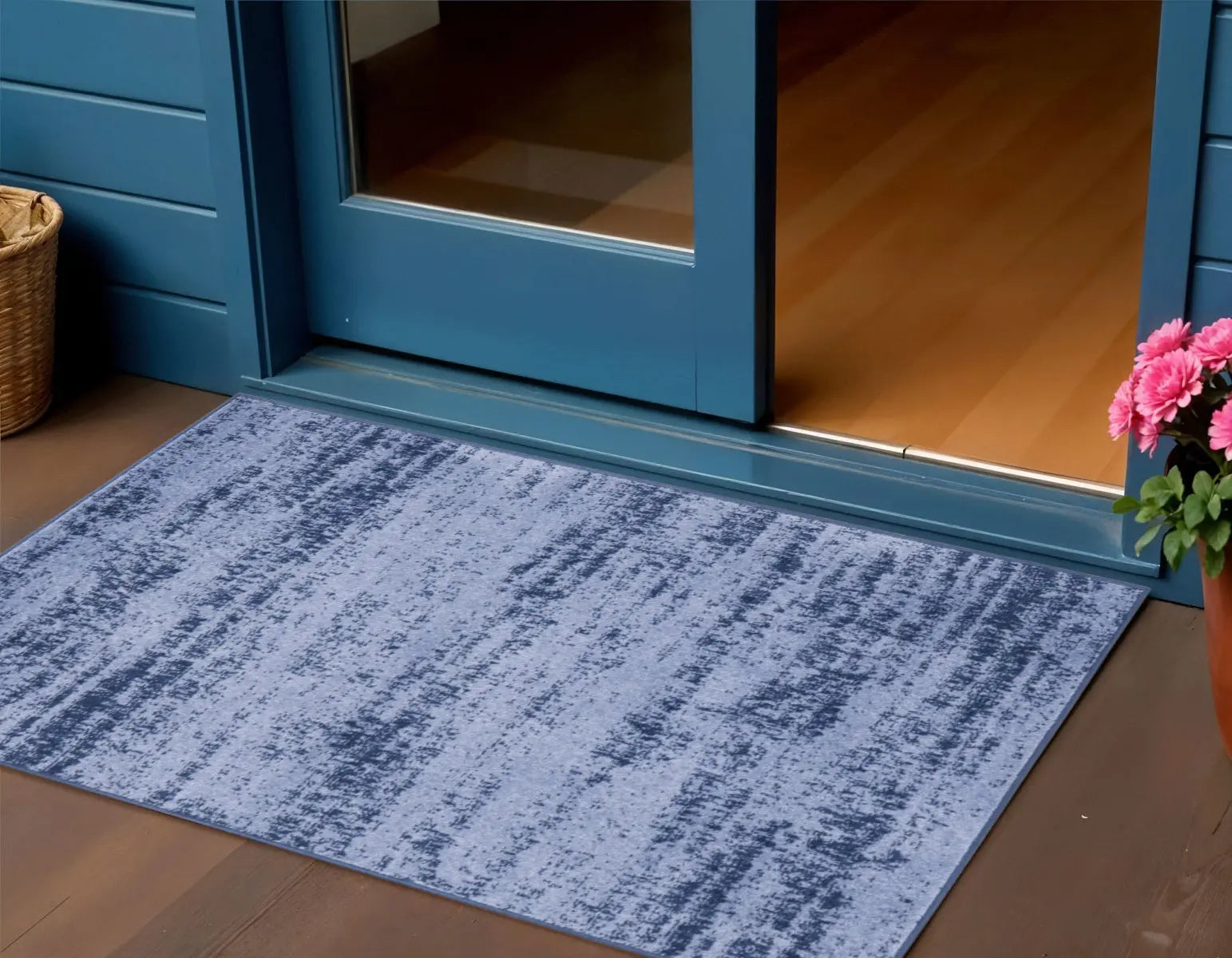 2' X 4' Denim Blue And Navy Blue Abstract Indoor Outdoor Area Rug Homeroots Outdoor