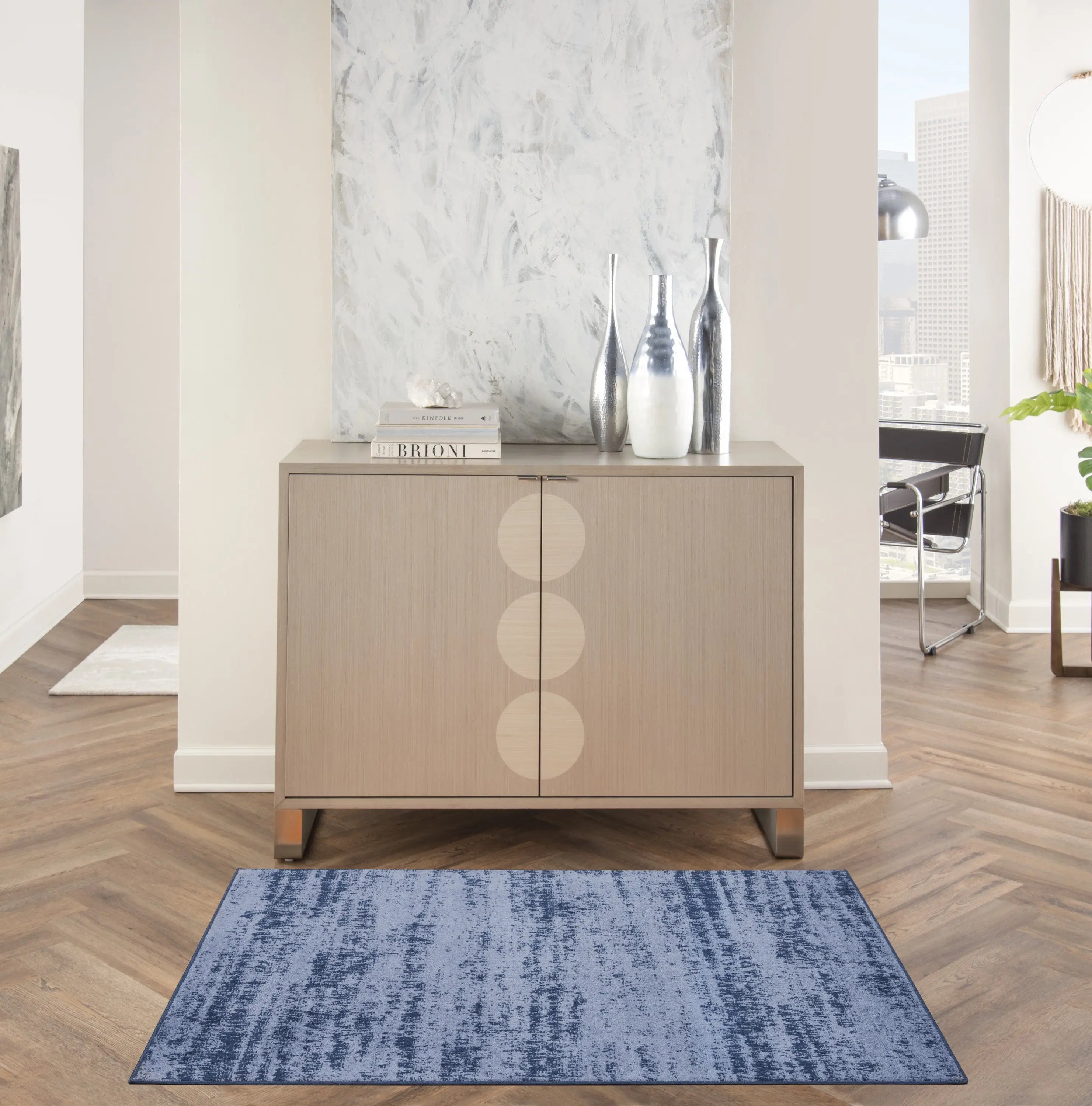2' X 4' Denim Blue And Navy Blue Abstract Indoor Outdoor Area Rug Homeroots Outdoor