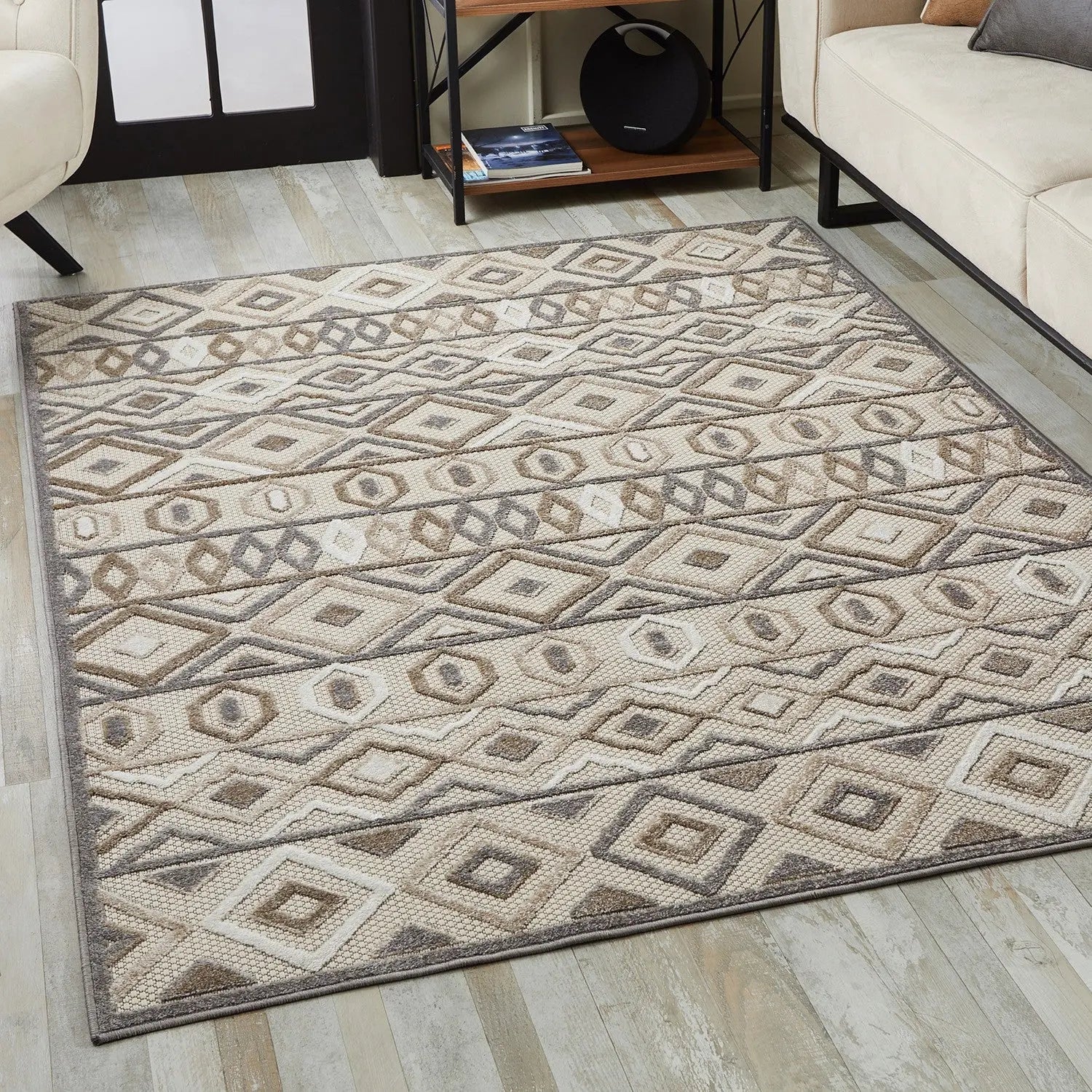 2' X 4' Gray And Ivory Southwestern Stain Resistant Indoor Outdoor Area Rug Homeroots Outdoor