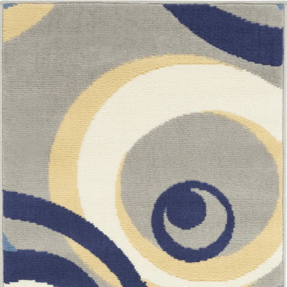 2' X 4' Gray and Blue Geometric Power Loom Area Rug Homeroots Home Decor