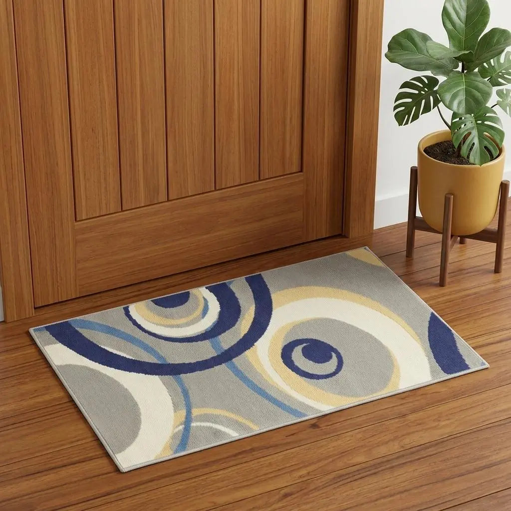 2' X 4' Gray and Blue Geometric Power Loom Area Rug Homeroots Home Decor