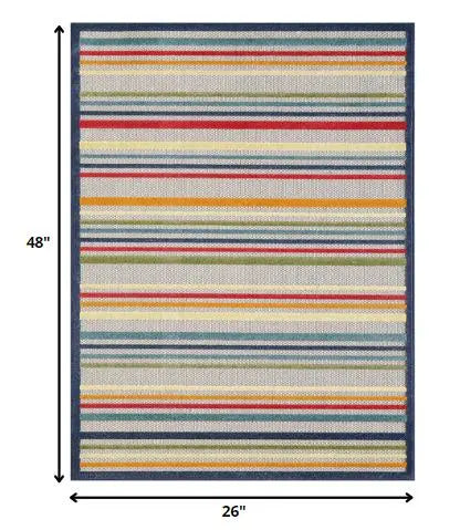 2' X 4' Ivory And Blue Indoor Outdoor Area Rug Homeroots Outdoor