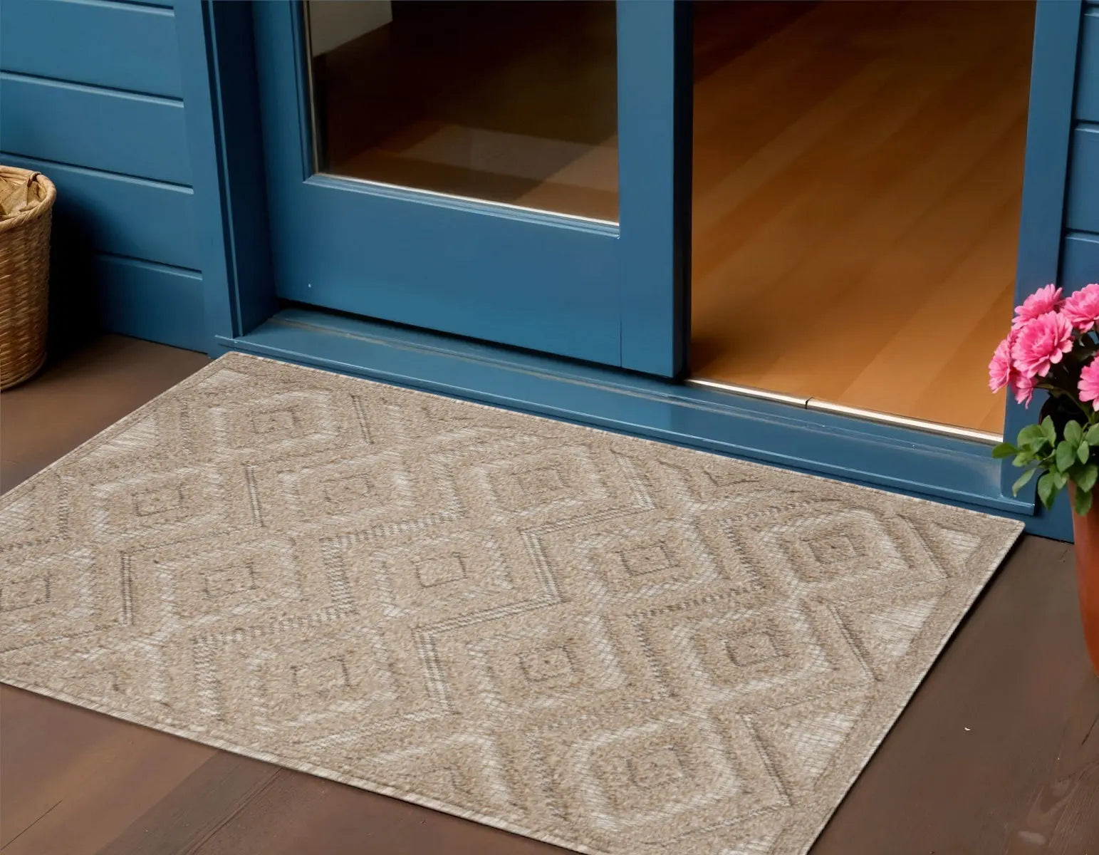 2' X 4' Natural And Beige Geometric Indoor Outdoor Area Rug Homeroots Outdoor