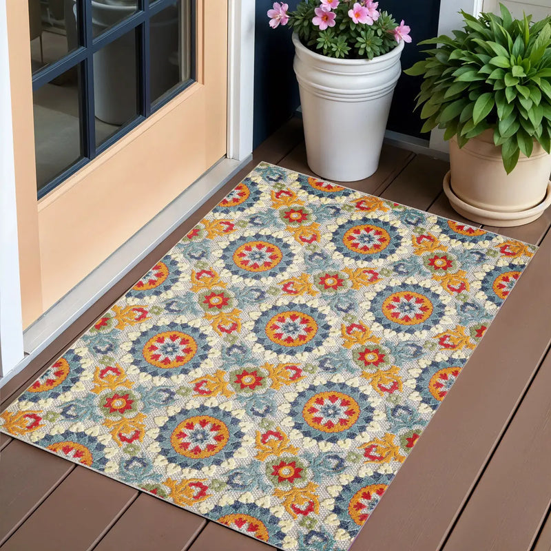 2' X 4' Orange And Ivory Moroccan Stain Resistant Indoor Outdoor Area Rug Homeroots Outdoor