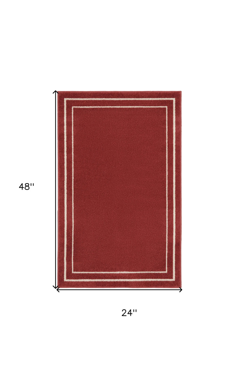 2' X 4' Red And Ivory Indoor Outdoor Area Rug Homeroots Outdoor