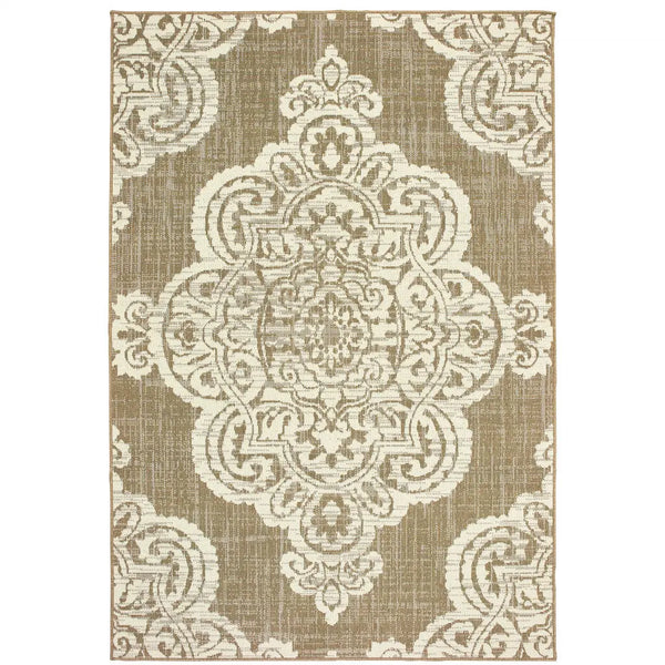 2' X 4' Tan Oriental Stain Resistant Indoor Outdoor Area Rug Homeroots Outdoor