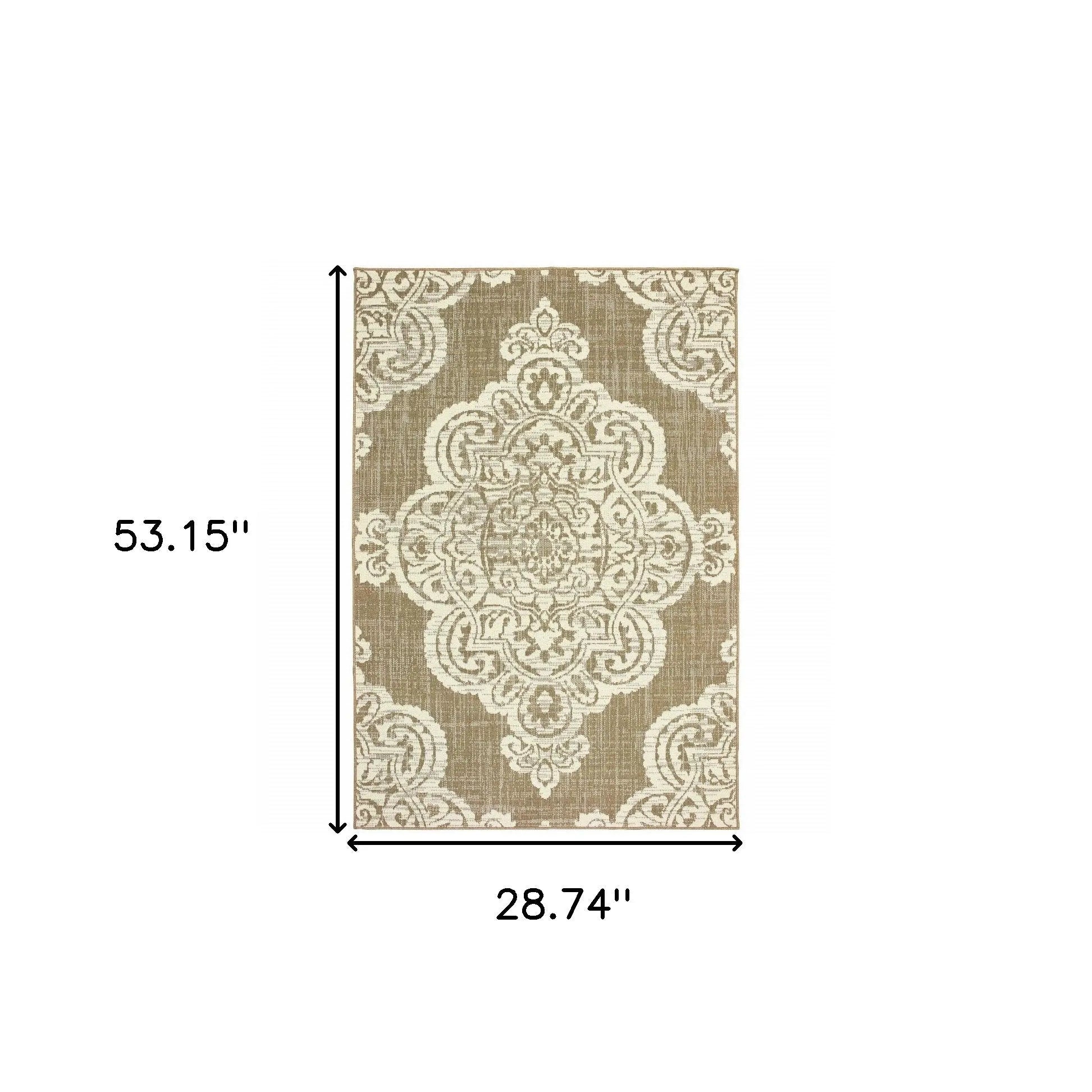 2' X 4' Tan Oriental Stain Resistant Indoor Outdoor Area Rug Homeroots Outdoor