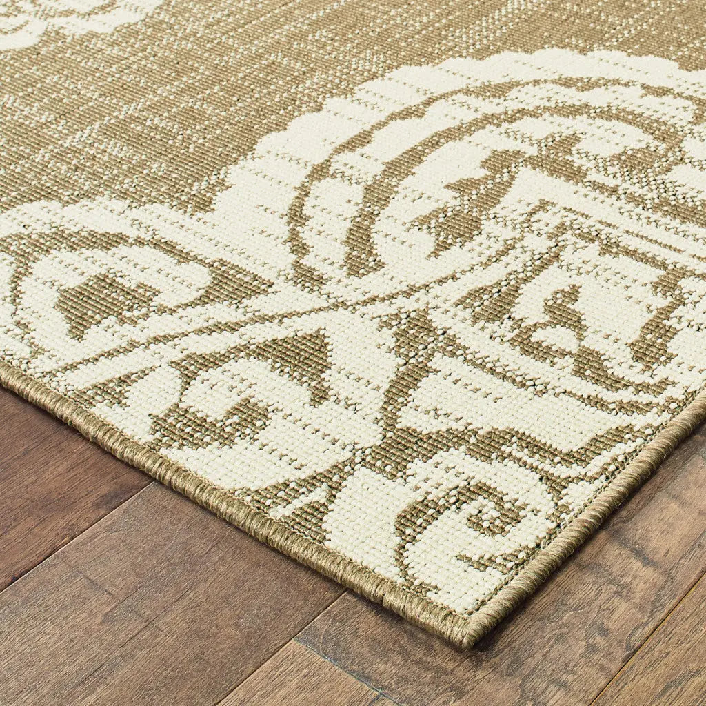 2' X 4' Tan Oriental Stain Resistant Indoor Outdoor Area Rug Homeroots Outdoor