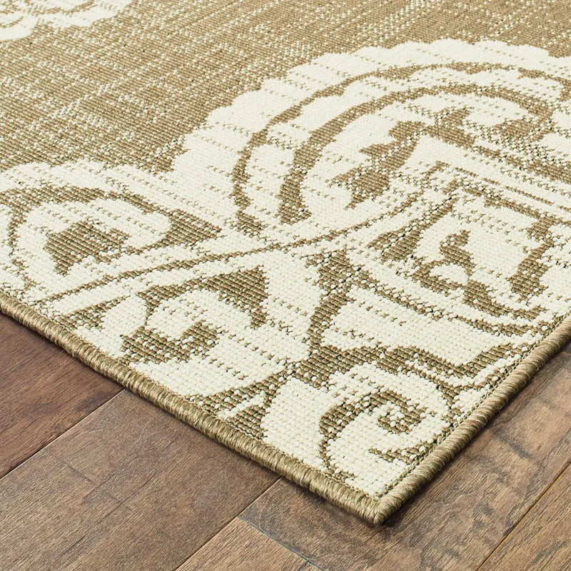 2' X 4' Tan Oriental Stain Resistant Indoor Outdoor Area Rug Homeroots Outdoor
