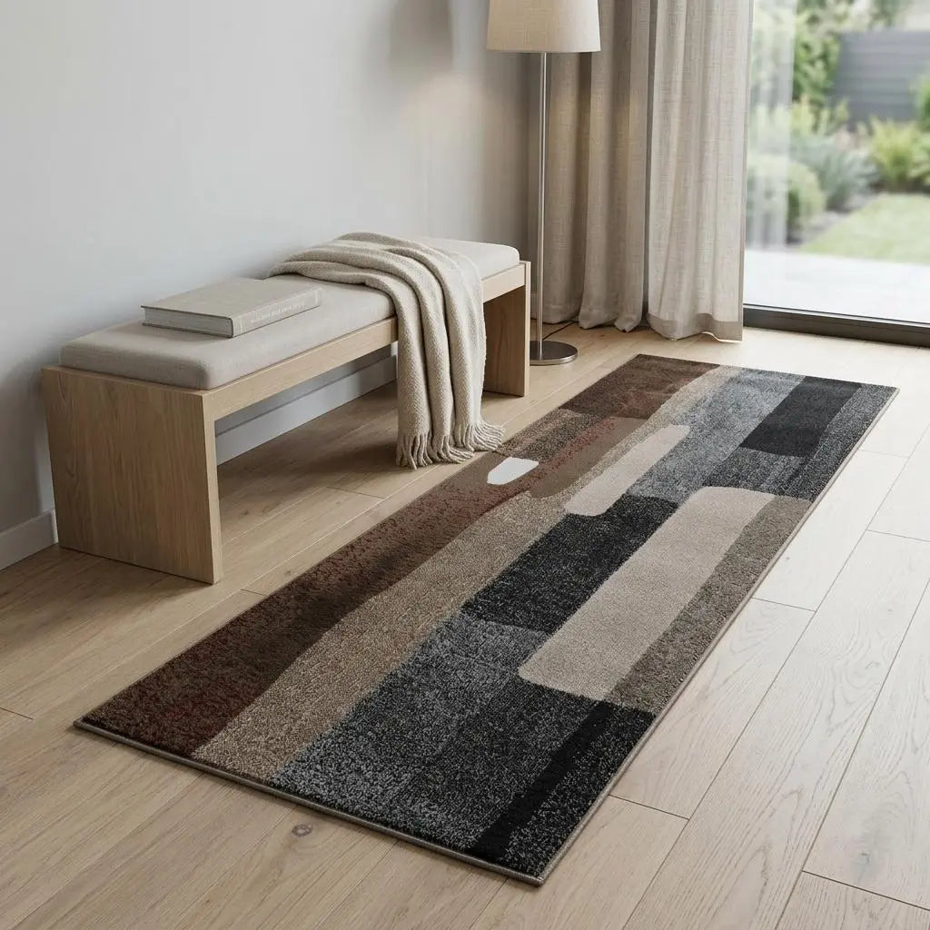 2' X 5' Brown And Red Abstract Area Rug Homeroots Home Decor