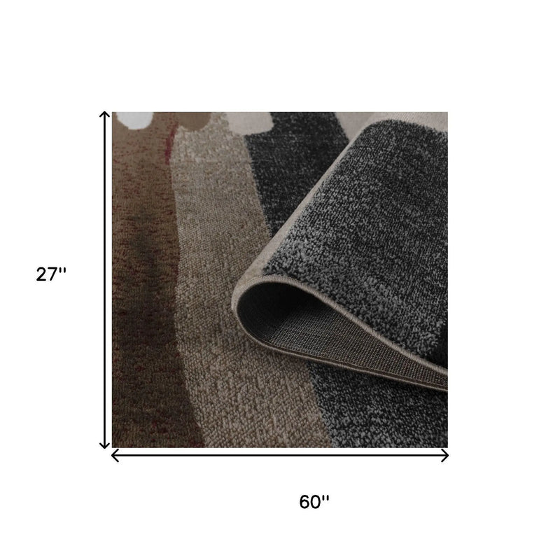 2' X 5' Brown And Red Abstract Area Rug Homeroots Home Decor
