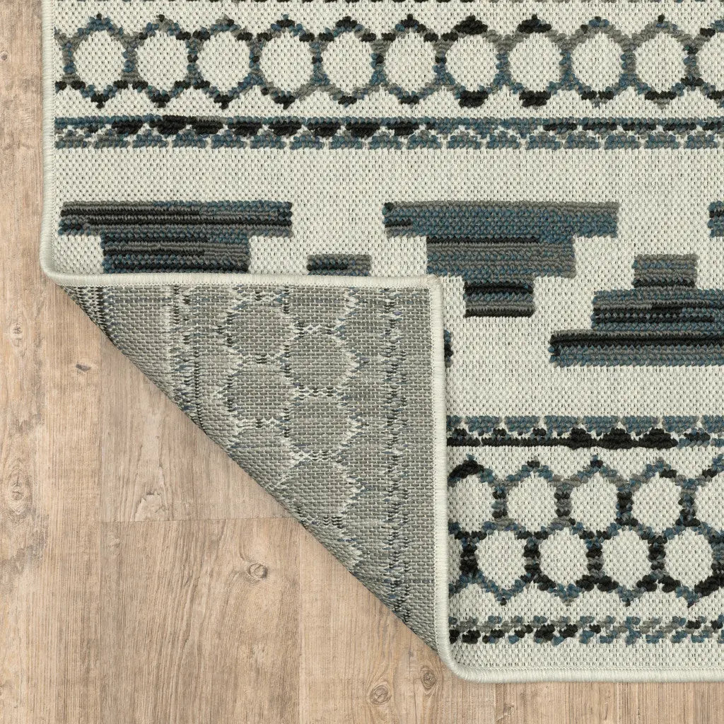2' X 7' Blue and Beige Geometric Stain Resistant Indoor Outdoor Area Rug Homeroots Outdoor